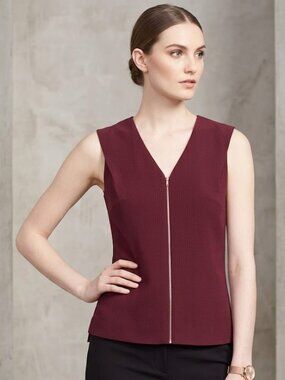 Ted Baker Burgundy Structured Zip-Front Sleeveless Top - Size 2